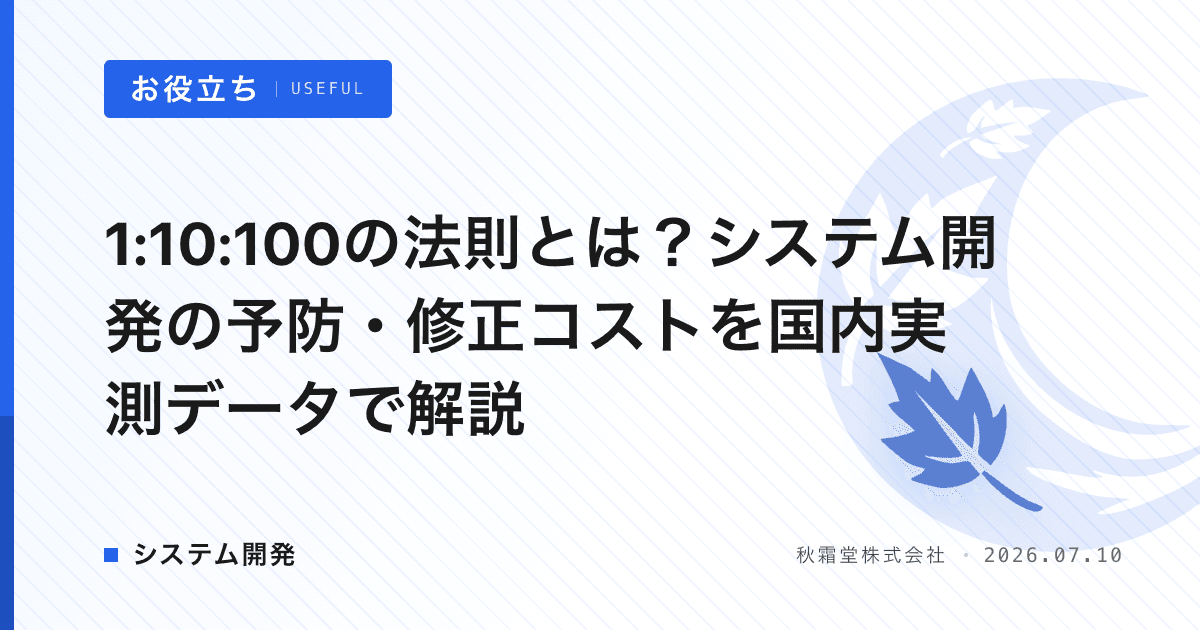 1:10:100の法則とは？システム開発の予防・修正コストを国内実測データで解説