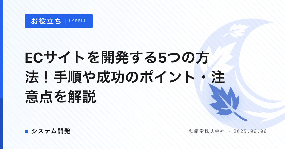 ECサイトを開発する5つの方法！手順や成功のポイント・注意点を解説