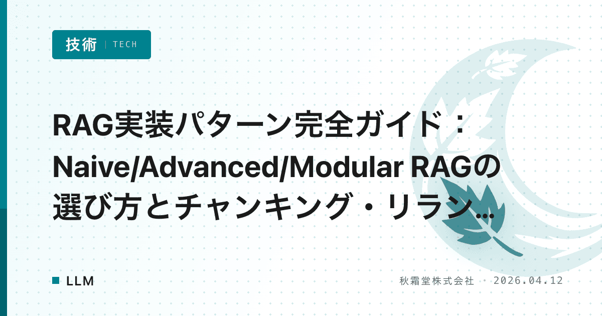 RAG実装パターン完全ガイド：Naive/Advanced/Modular RAGの選び方とチャンキング・リランキング・評価の実装判断