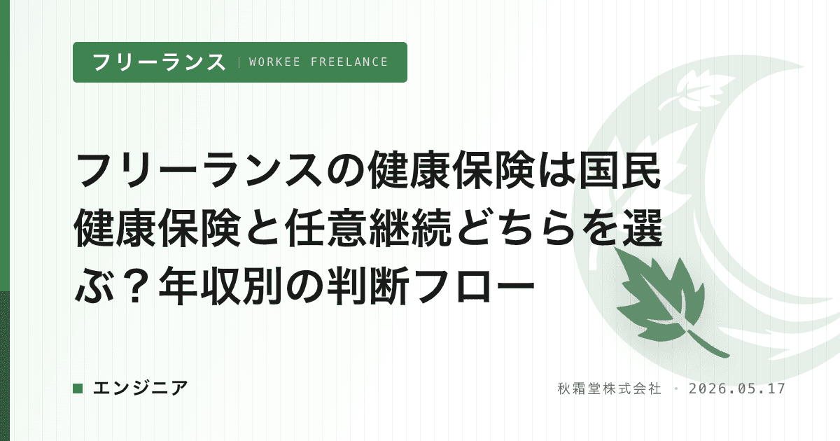 フリーランスの健康保険は国民健康保険と任意継続どちらを選ぶ?年収別の判断フロー